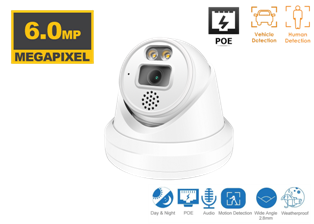 6MP IP Turrent Indoor/Outdoor Human/Vehicle Detect Built in speaker and mic Infrared Dome Security Camera with 2.8mm Fixed Lens
